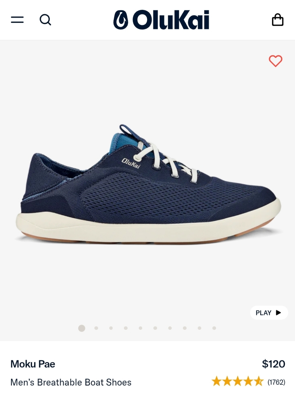 OluKai Moku Pae Breathable Boat Shoes Trench Blue / Off White Men's Size 13